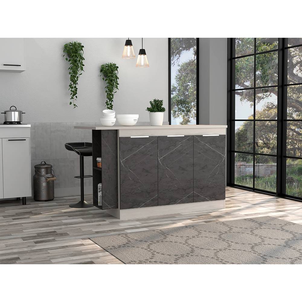 Barra de Cocina Nara Niebla y Onix 150 cm con Tres Puertas - Cocinas | Bylmo