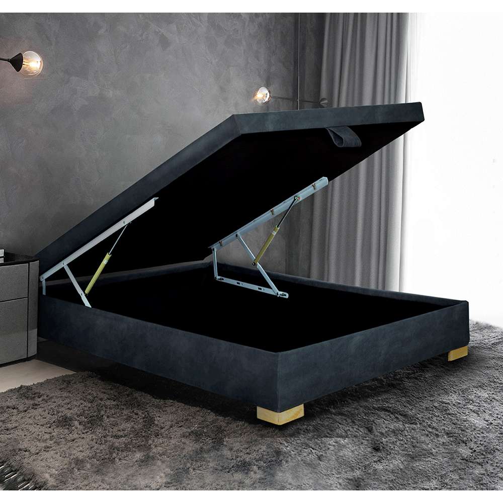 Base Cama Calabria Queen 160 cm Gris con Baúl - Camas y Cabeceros | Bylmo