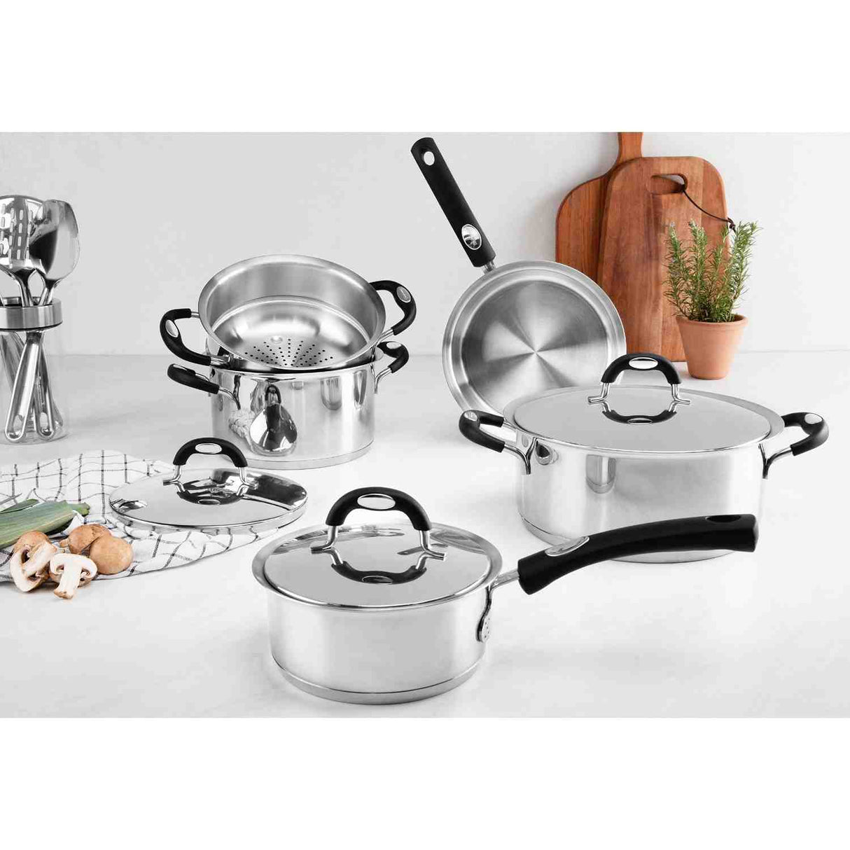 Batería de Cocina Duo Acero Inoxidable 29 cm 5 Piezas de Fondo Triple Gris - Ollas y Sartenes | Bylmo