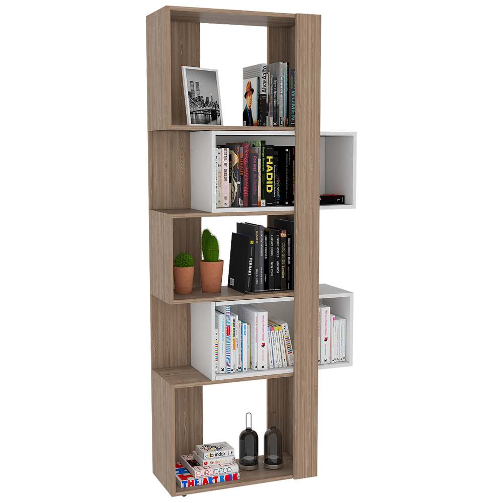 Biblioteca Transformable Acacia Miel 60 cm con Módulos Flotantes y Entrepaños - Bibliotecas | Bylmo