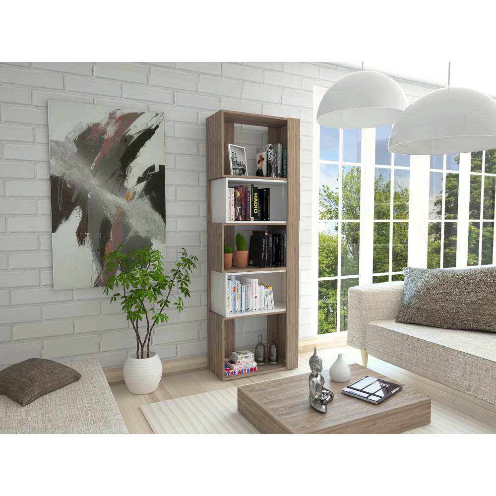 Biblioteca Transformable Acacia Miel 60 cm con Módulos Flotantes y Entrepaños - Bibliotecas | Bylmo