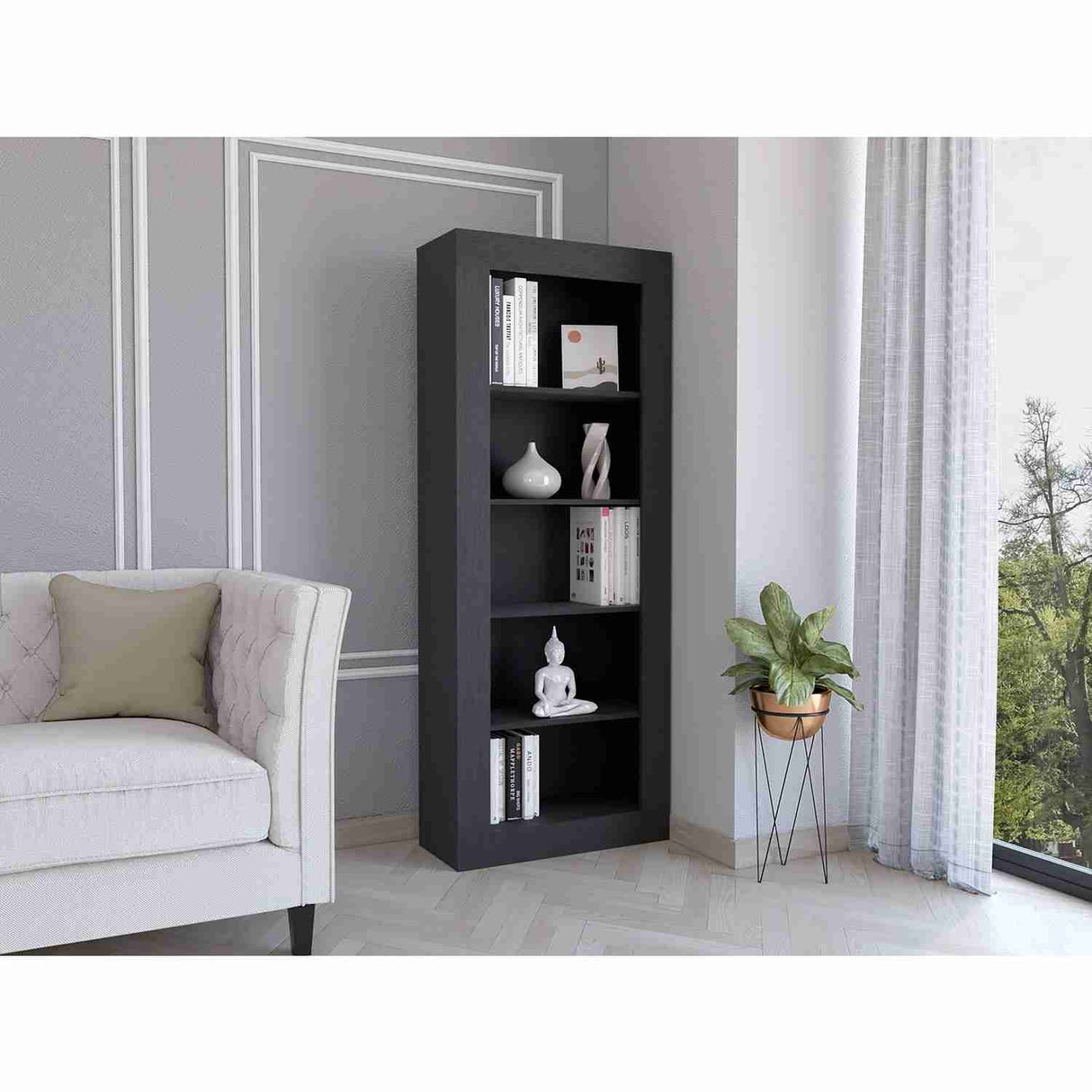 Biblioteca Andina Wengue 70x179cm con Cinco Compartimientos - Bibliotecas y Estanterías | Bylmo