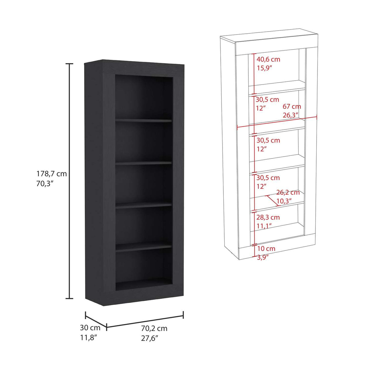 Biblioteca Andina Wengue 70x179cm con Cinco Compartimientos - Bibliotecas y Estanterías | Bylmo