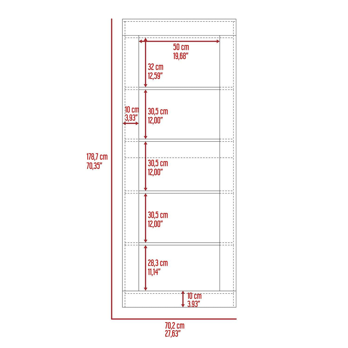 Biblioteca Andina Wengue 70x179cm con Cinco Compartimientos - Bibliotecas y Estanterías | Bylmo