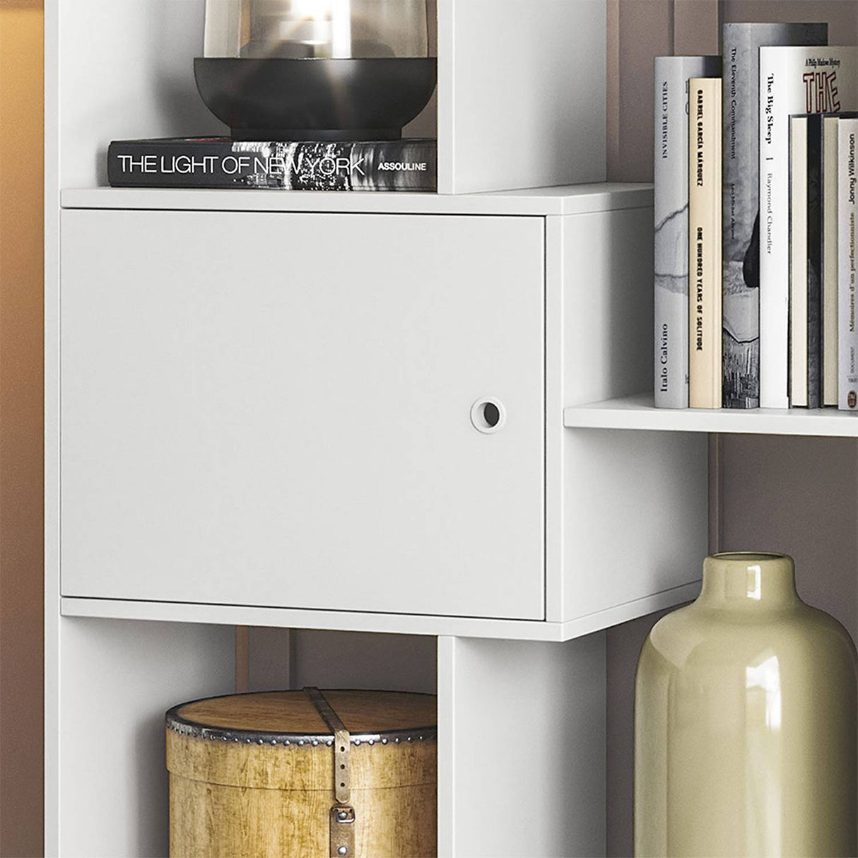 Biblioteca Arica Blanco 73x183cm con Seis Compartimientos y con Dos Cajones - Bibliotecas y Estanterias | Bylmo