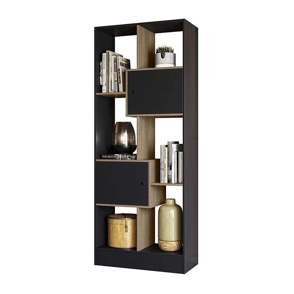 Biblioteca Arica Miel y Negro 73 cm con Dos Puertas - Bibliotecas y Estanterias | Bylmo