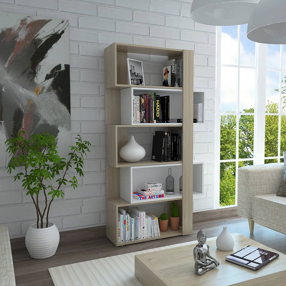 Biblioteca Beijing Rovere 70.2x161.5cm Rectangular con Cinco Compartimientos - Bibliotecas | Bylmo