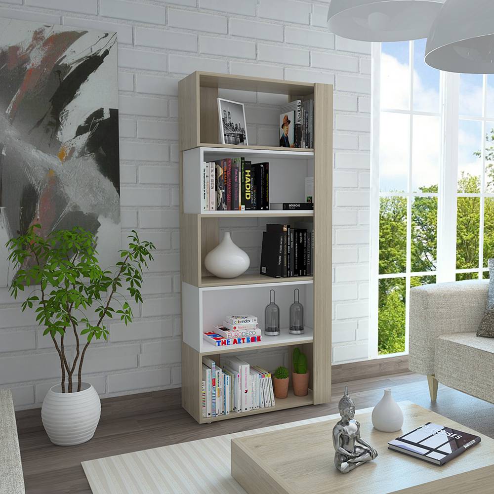 Biblioteca Beijing Rovere 70.2x161.5cm Rectangular con Cinco Compartimientos - Bibliotecas | Bylmo