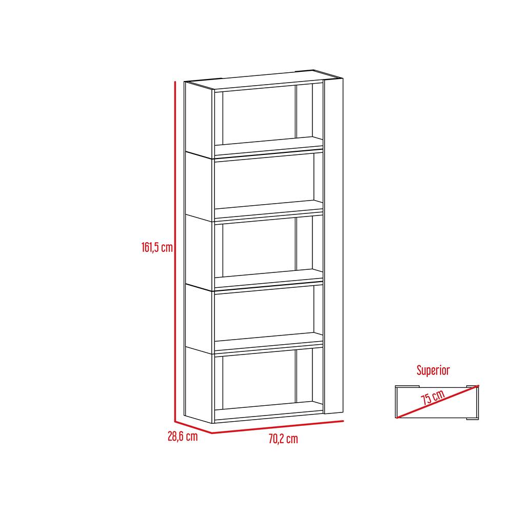 Biblioteca Beijing Rovere 70.2x161.5cm Rectangular con Cinco Compartimientos - Bibliotecas | Bylmo