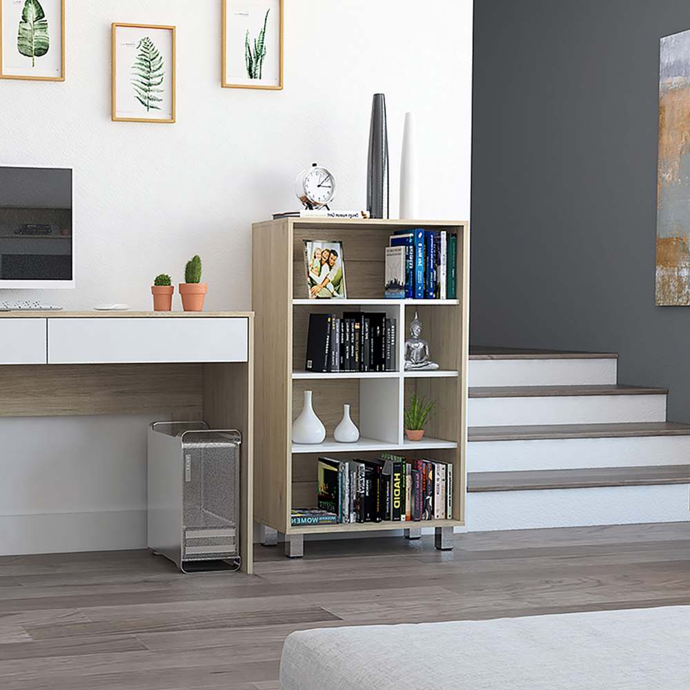 Biblioteca Bellagio Rovere y Blanco 60x101cm con Seis Compartimientos - Bibliotecas | Bylmo