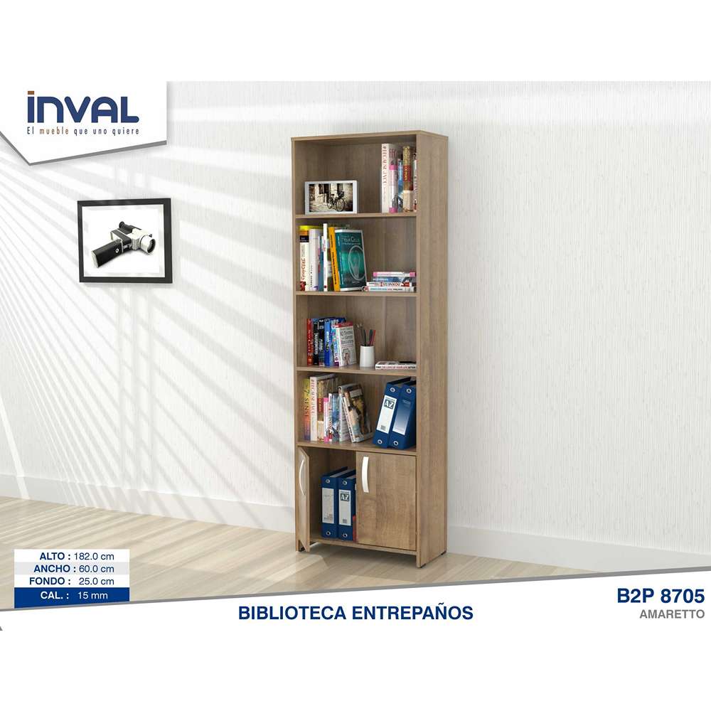 Biblioteca Amaretto 60x182cm con Cuatro Compartimientos y con Un Cajón - Bibliotecas y Estanterías | Bylmo