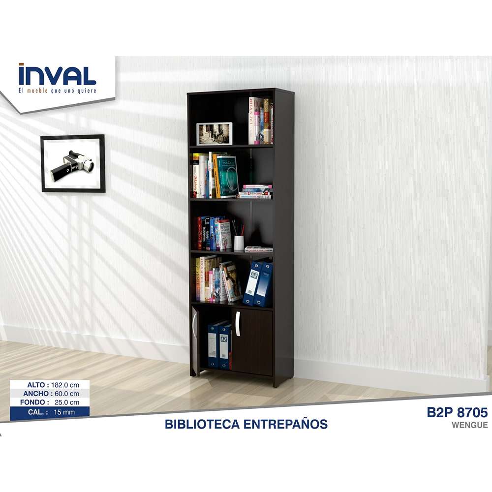 Biblioteca Wengue 60x182cm con Cuatro Compartimientos y con Un Cajón - Bibliotecas y Estanterías | Bylmo