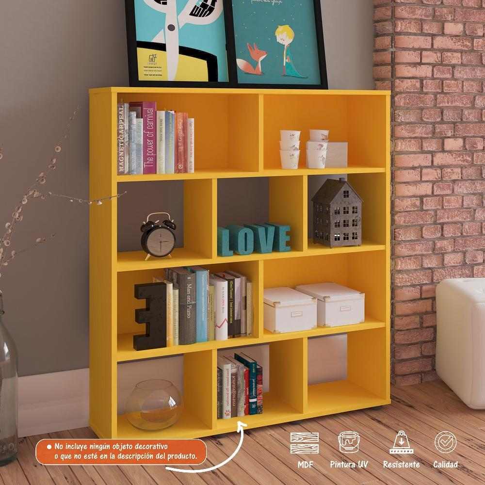 Biblioteca Book Amarillo 91x109cm con Diez Compartimientos - Bibliotecas | Bylmo