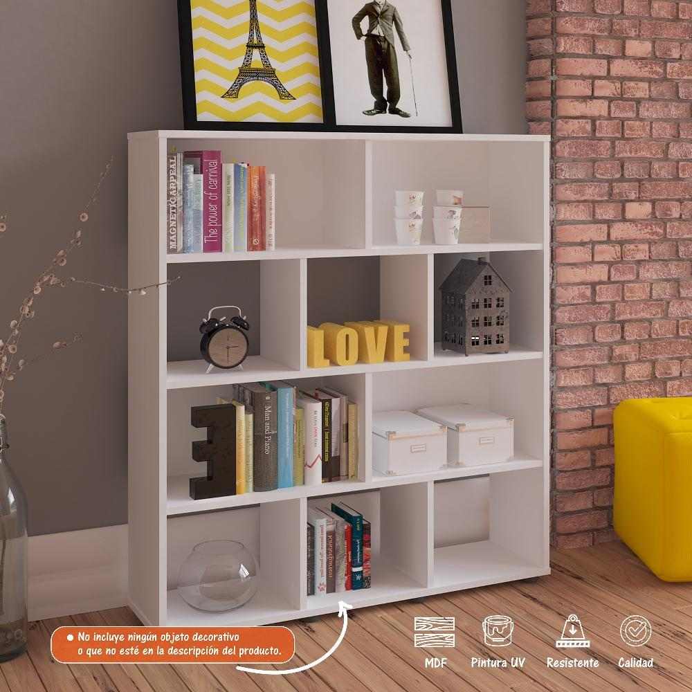 Biblioteca Book Blanco 91x109cm con Diez Compartimientos - Bibliotecas | Bylmo