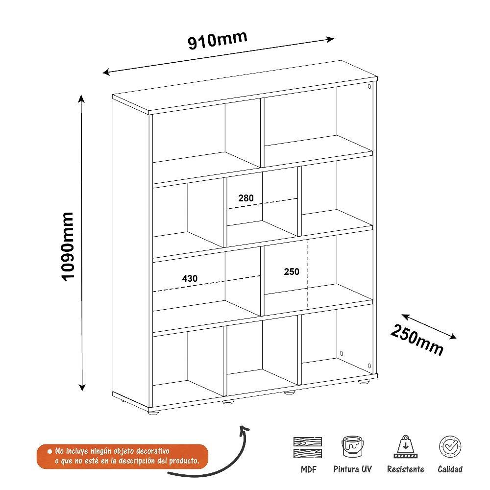 Biblioteca Book Blanco 91x109cm con Diez Compartimientos - Bibliotecas | Bylmo