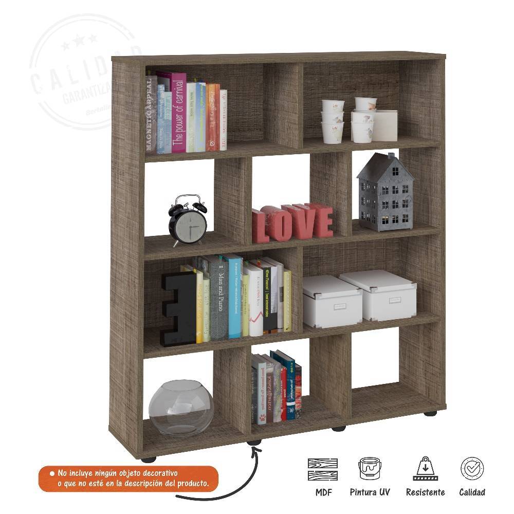 Biblioteca Book Canela 91x109cm Rectangular con Diez Compartimientos - Bibliotecas | Bylmo