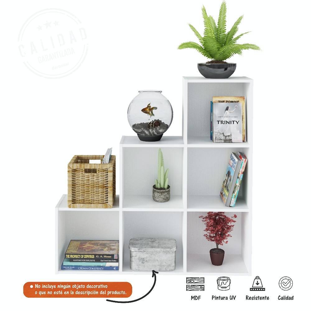 Biblioteca Escalera Grid Blanco 102x102cm con Seis Compartimientos - Bibliotecas | Bylmo