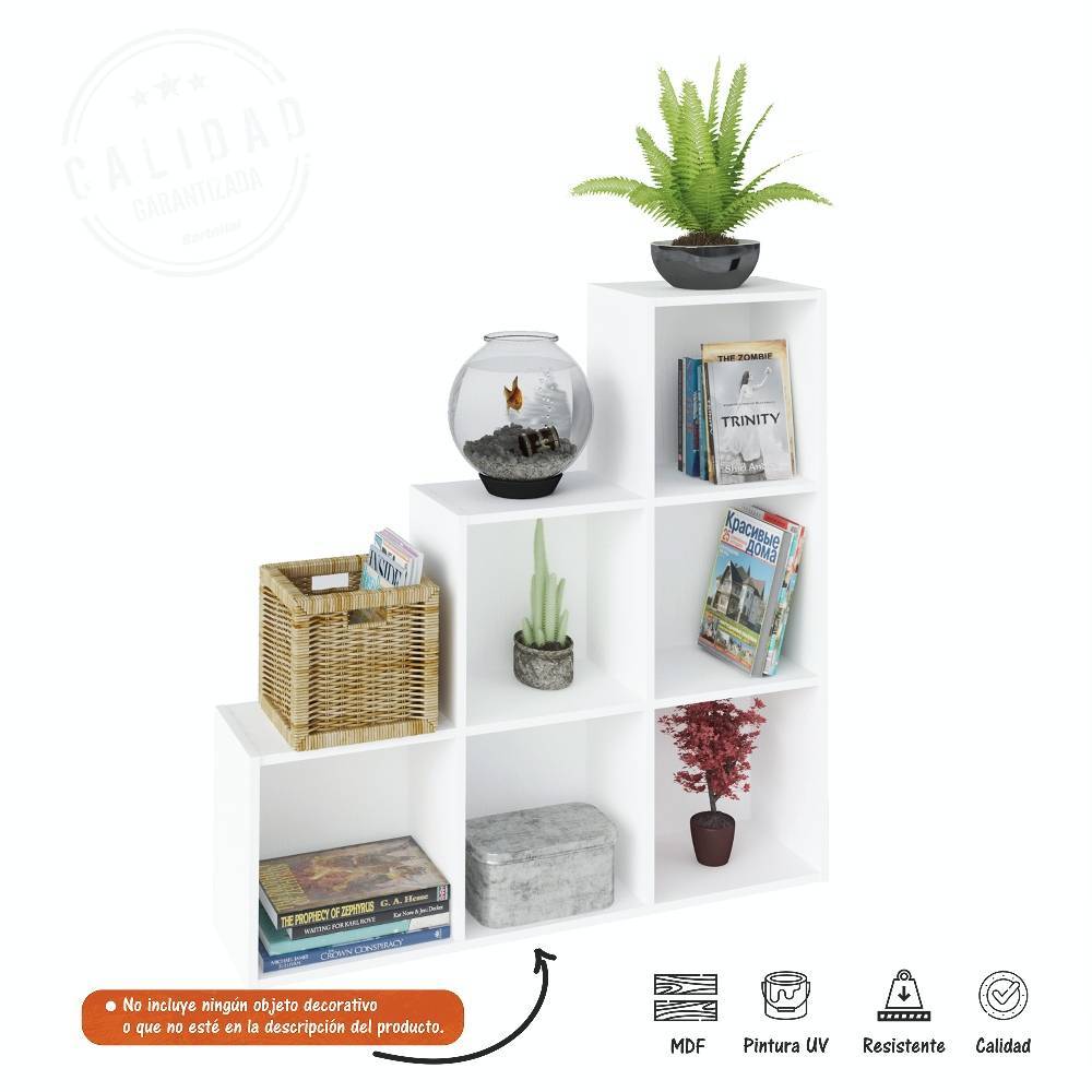 Biblioteca Escalera Grid Blanco 102x102cm con Seis Compartimientos - Bibliotecas | Bylmo