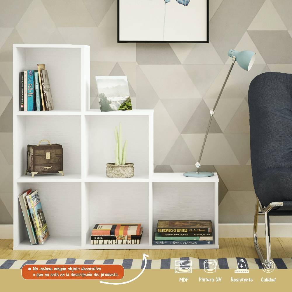 Biblioteca Escalera Grid Blanco 102x102cm con Seis Compartimientos - Bibliotecas | Bylmo
