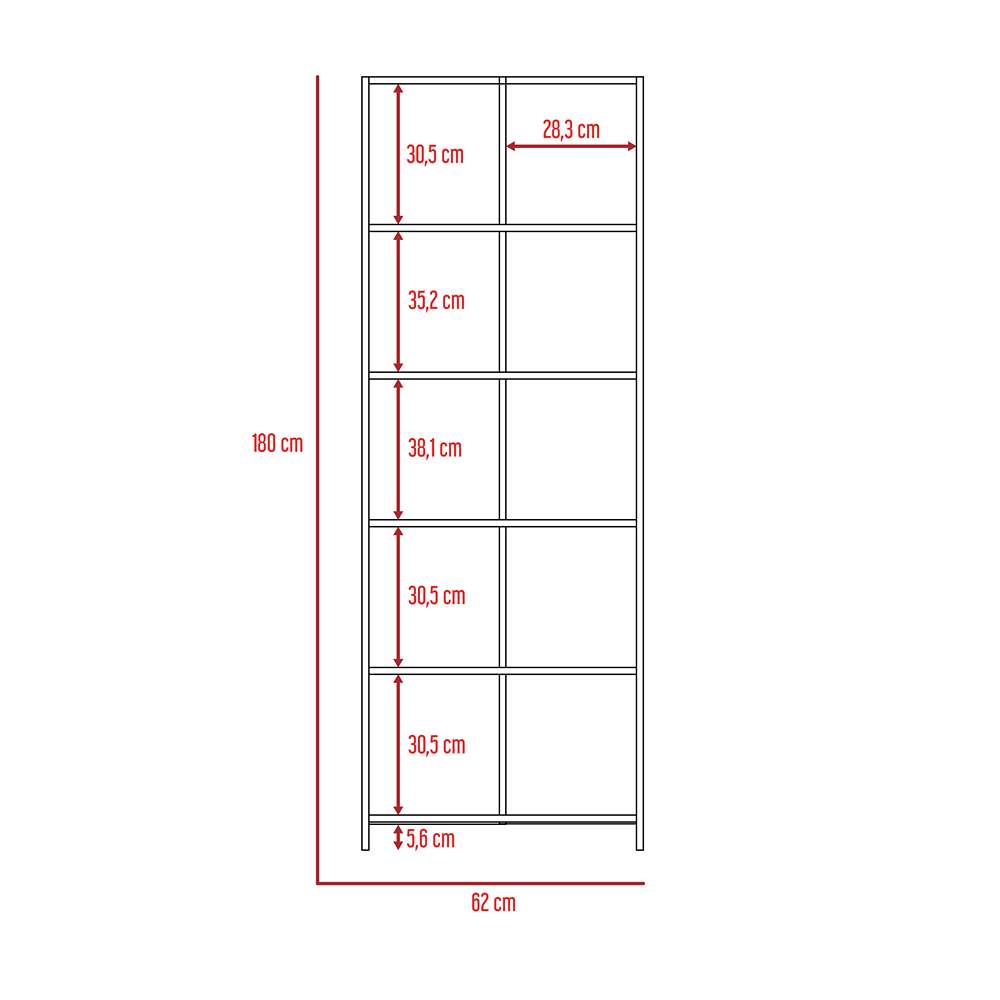 Biblioteca Lisa Wengue 62x180cm con Cinco Compartimientos - Bibliotecas | Bylmo