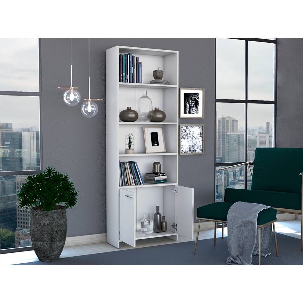 Biblioteca Lisa Blanco 63x180cm con Cuatro Compartimientos y con Un Cajón - Bibliotecas | Bylmo