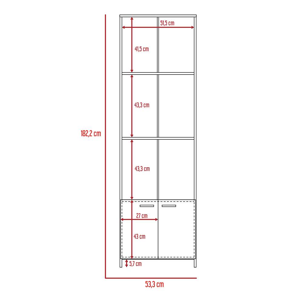 Biblioteca Lisa Easy Wengue 55 cm con Entrepaños y Puertas - Bibliotecas | Bylmo