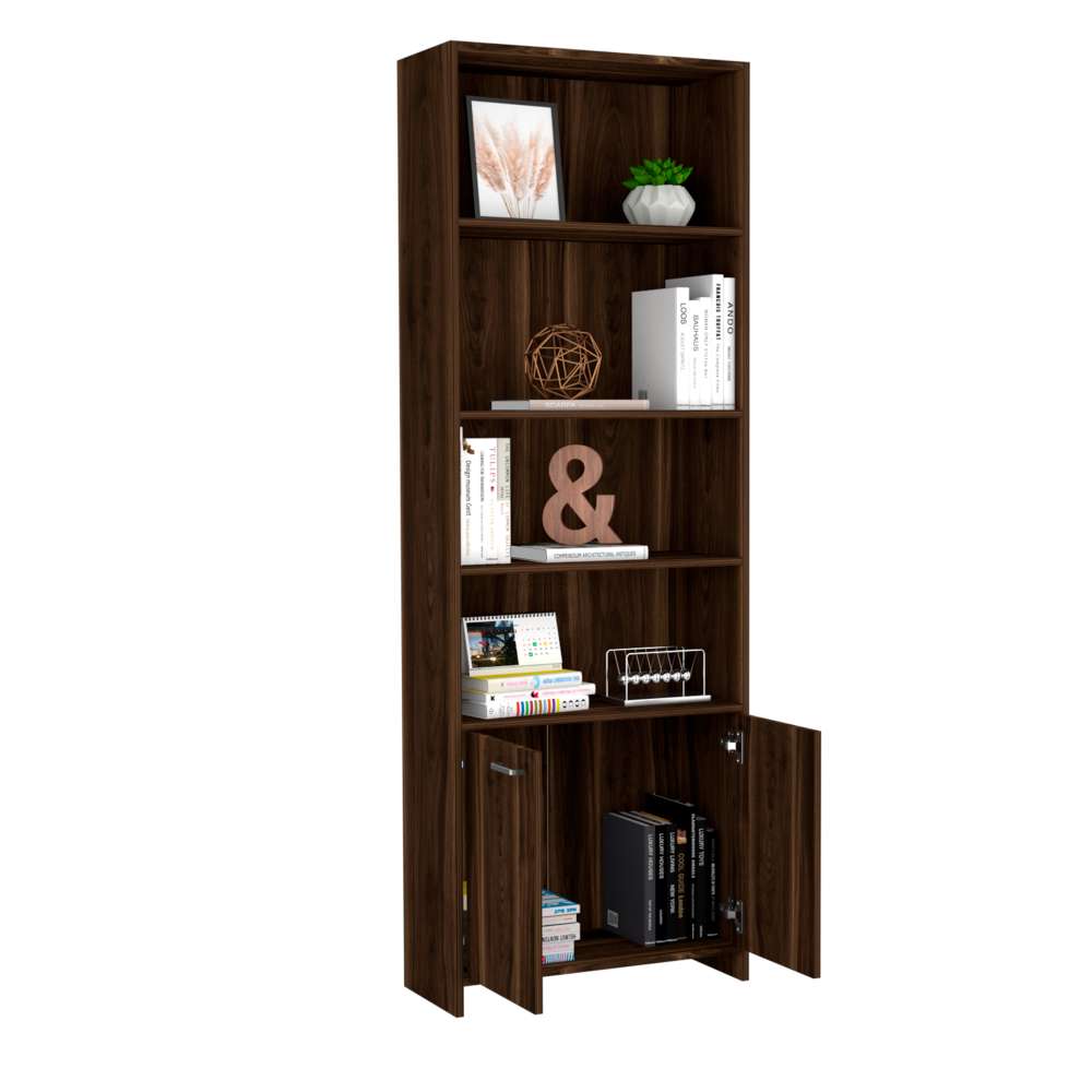 Biblioteca Lisa Habano 63x180cm con Cuatro Compartimientos y con Un Cajón - Bibliotecas | Bylmo