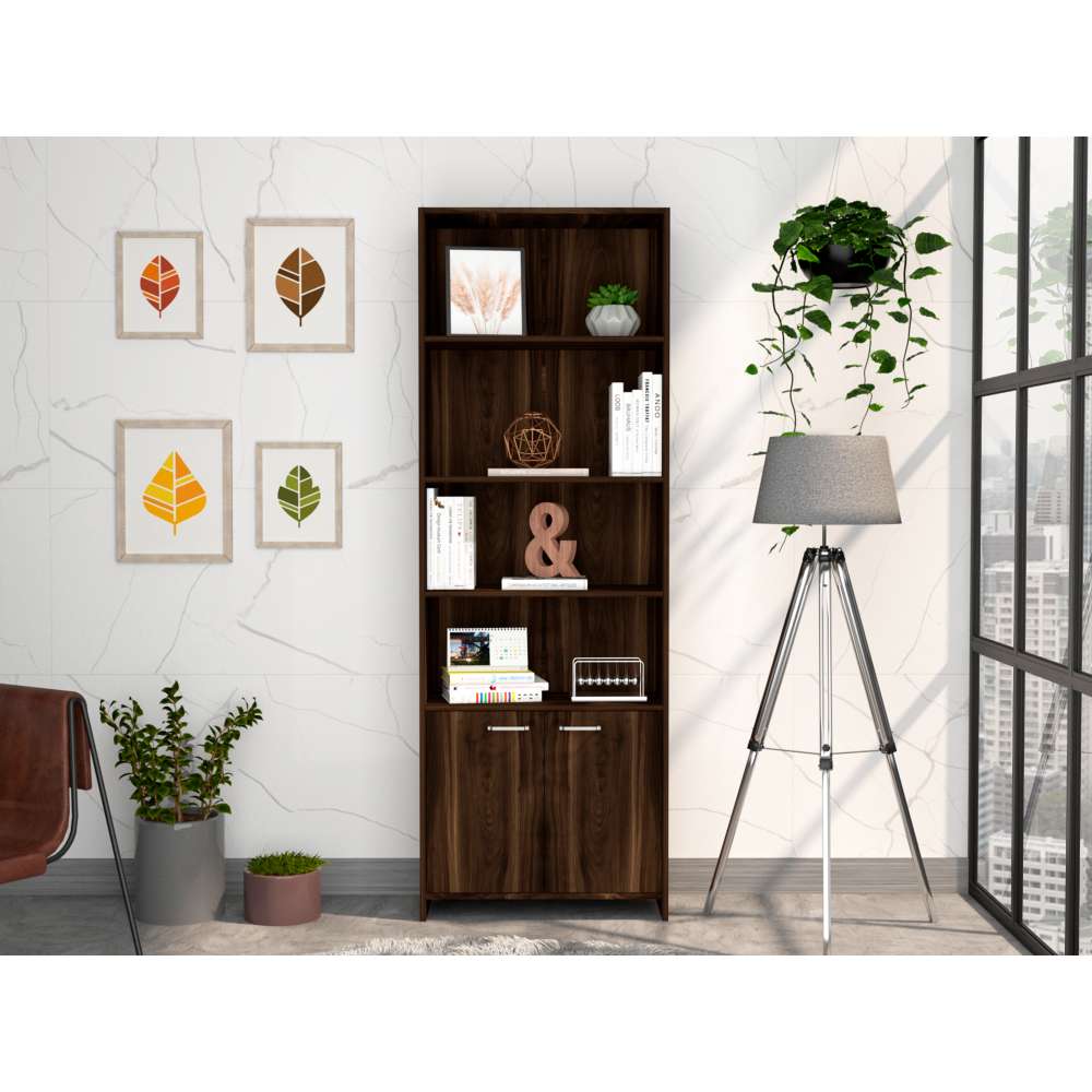 Biblioteca Lisa Habano 63x180cm con Cuatro Compartimientos y con Un Cajón - Bibliotecas | Bylmo