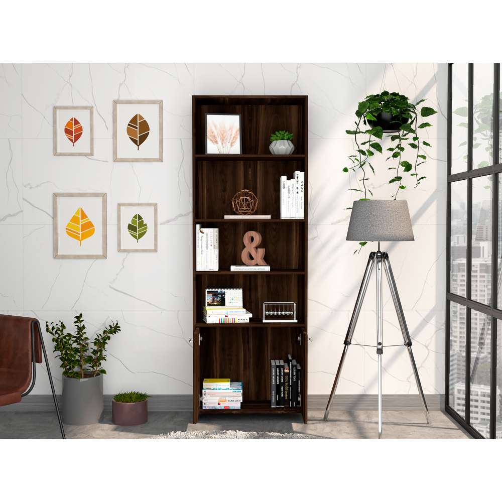 Biblioteca Lisa Habano 63x180cm con Cuatro Compartimientos y con Un Cajón - Bibliotecas | Bylmo