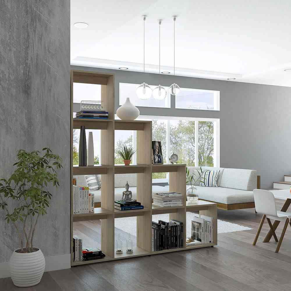 Biblioteca Escalera Luma Rovere 155.1x169.9cm con Diez Compartimientos - Bibliotecas | Bylmo