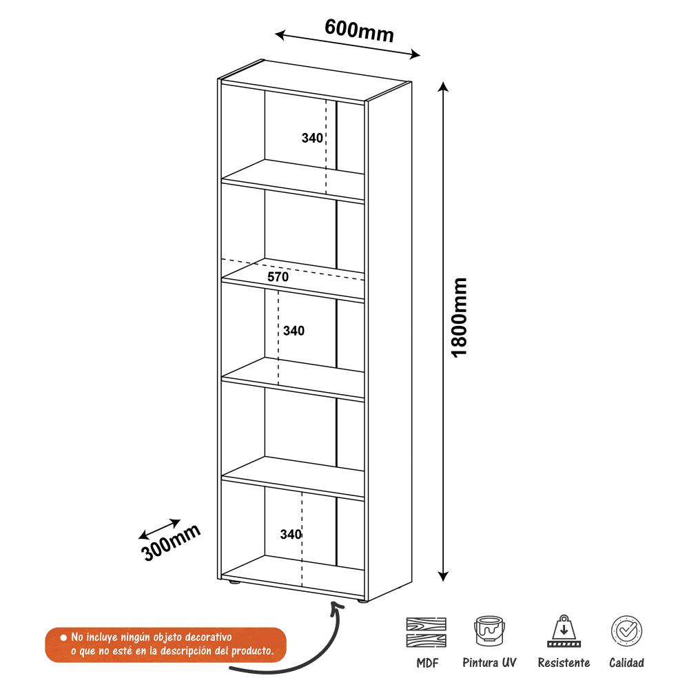 Biblioteca Multy Blanco 60x180cm con Cinco Compartimientos - Bibliotecas | Bylmo