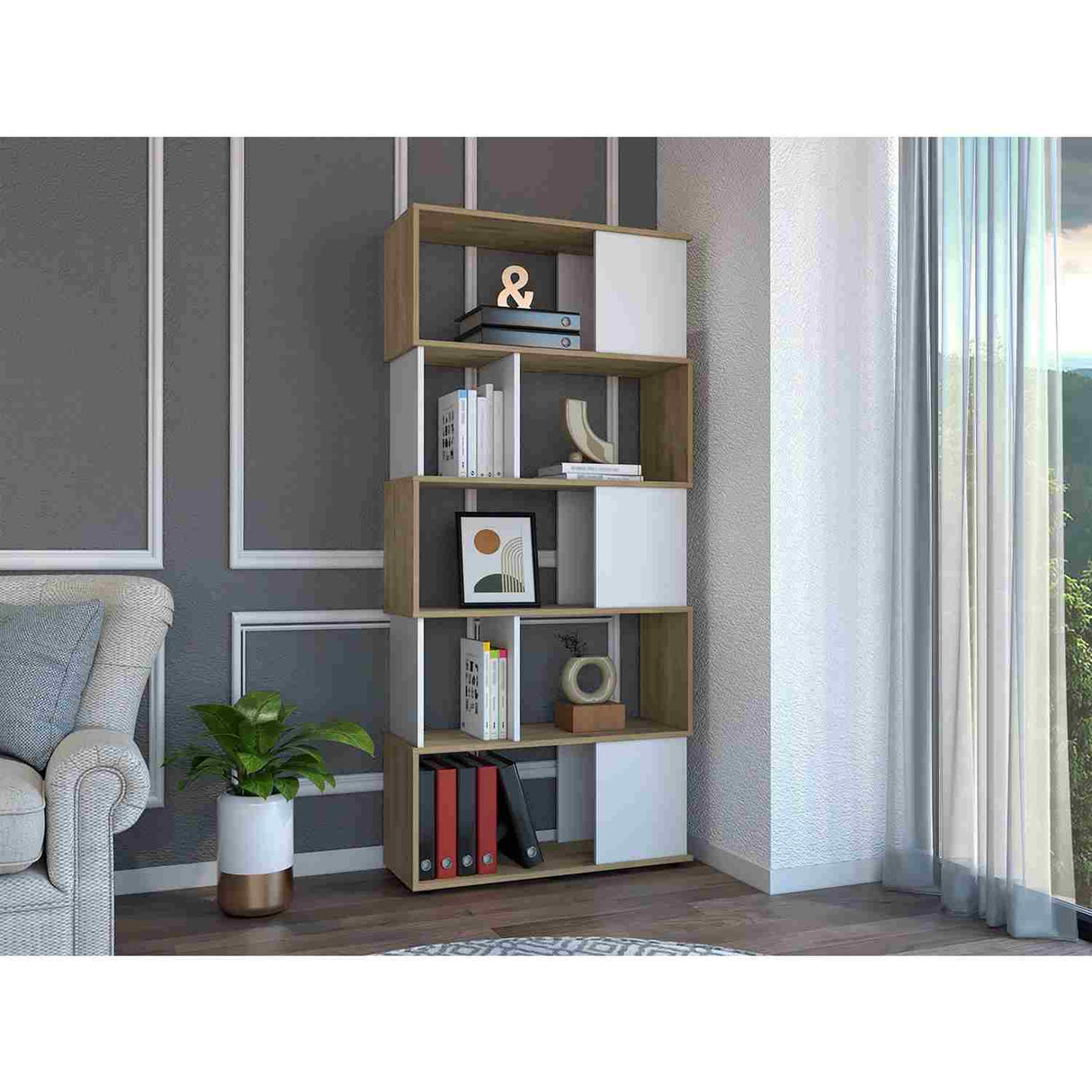 Biblioteca Noah Macadamia 80x175cm con Diez Compartimientos - Bibliotecas y Estanterías | Bylmo