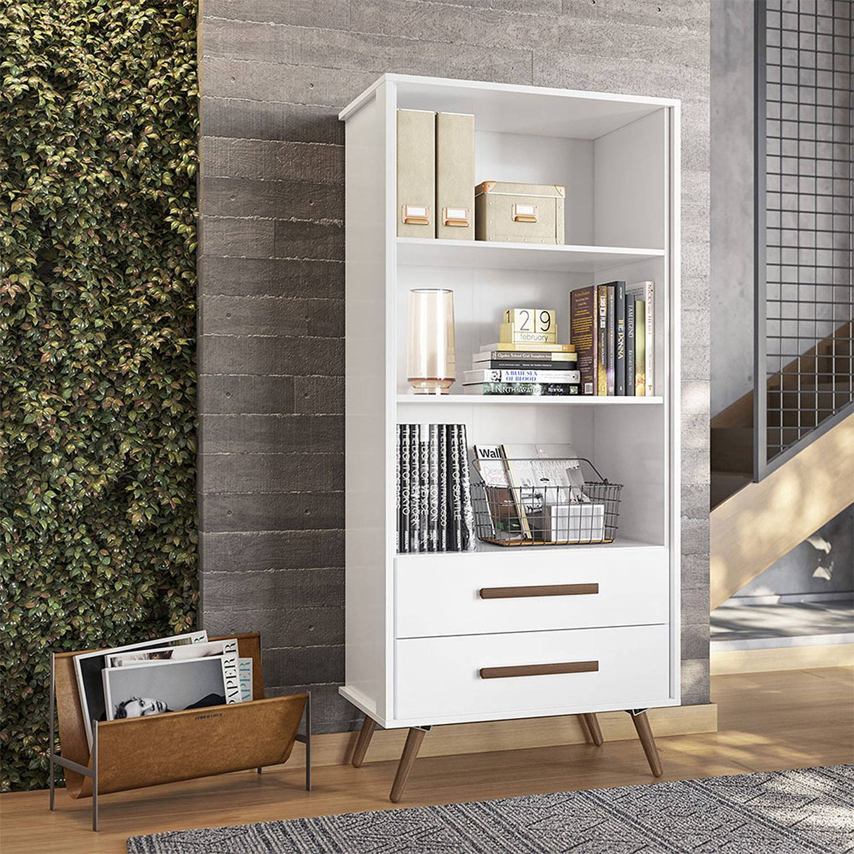 Biblioteca Ovalle Blanco 64x144.4cm con Tres Compartimientos y con Dos Cajones - Bibliotecas y Estanterias | Bylmo