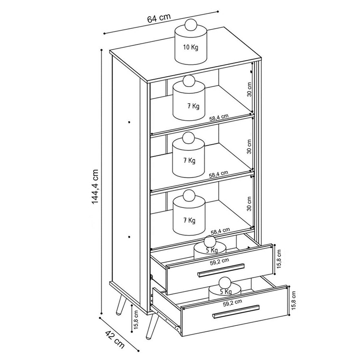 Biblioteca Ovalle Blanco 64x144.4cm con Tres Compartimientos y con Dos Cajones - Bibliotecas y Estanterias | Bylmo