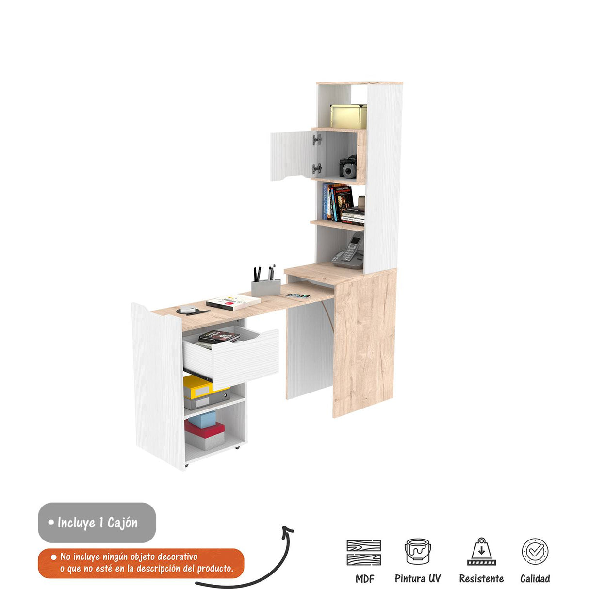 Biblioteca Duna 40x180cm con Cinco Compartimientos y con Dos Cajones - Bibliotecas y Estanterías | Bylmo