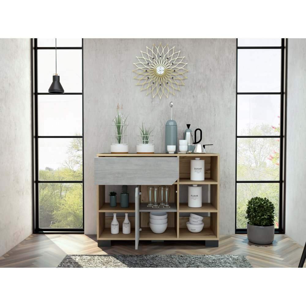 Bife Loira Duna y Cemento 97 cm con Una Puerta y Un Cajón - Bifes | Bylmo