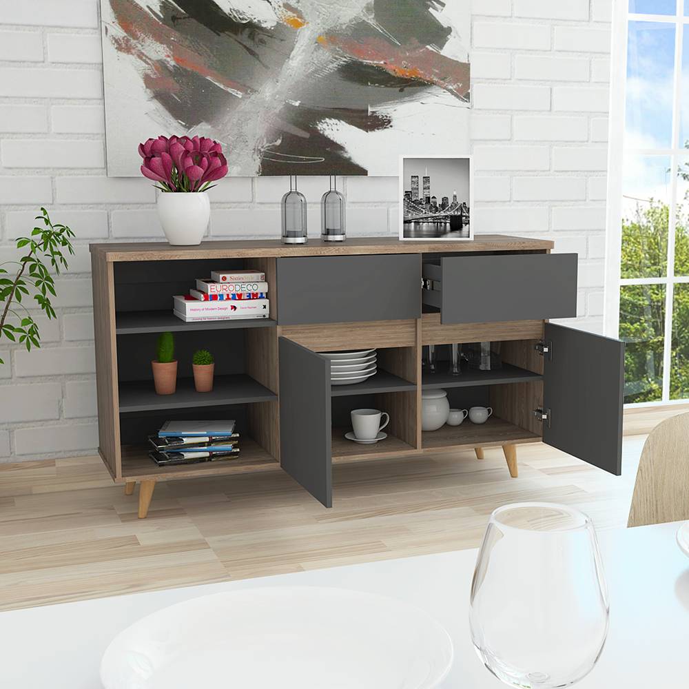 Bifé Salem MIel 140.1x78.4cm con Dos Cajones y con Siete Compartimientos - Bifes | Bylmo