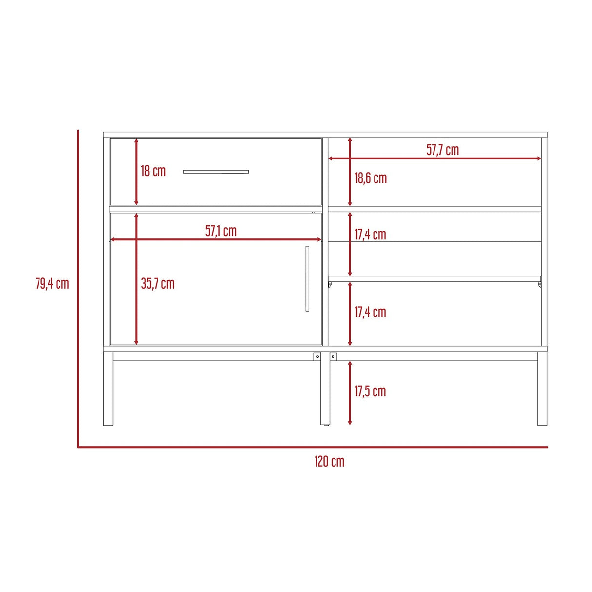 Bifé Soho S Bellota 120x79cm con Cuatro Compartimientos y con Patas - Bifes y Arrimos | Bylmo