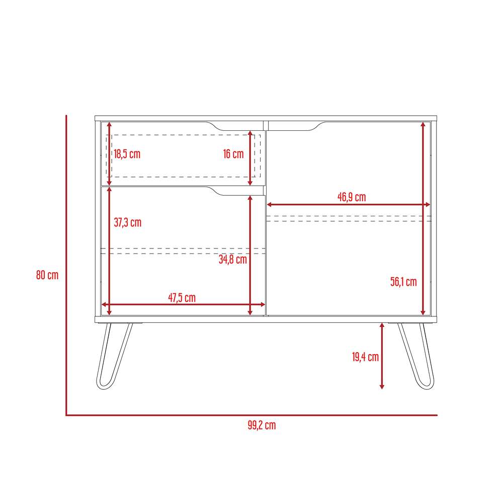 Arrimo Mónaco Duna 99.2x80cm con Un Cajón y con Cuatro Compartimientos - Bifes | Bylmo