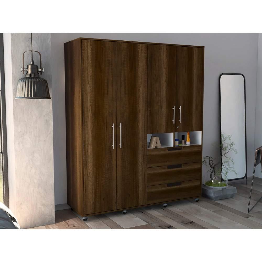Closet Valdivia Caramelo 148 cm con Cuatro Puertas y Tres Cajones - Closets | Bylmo