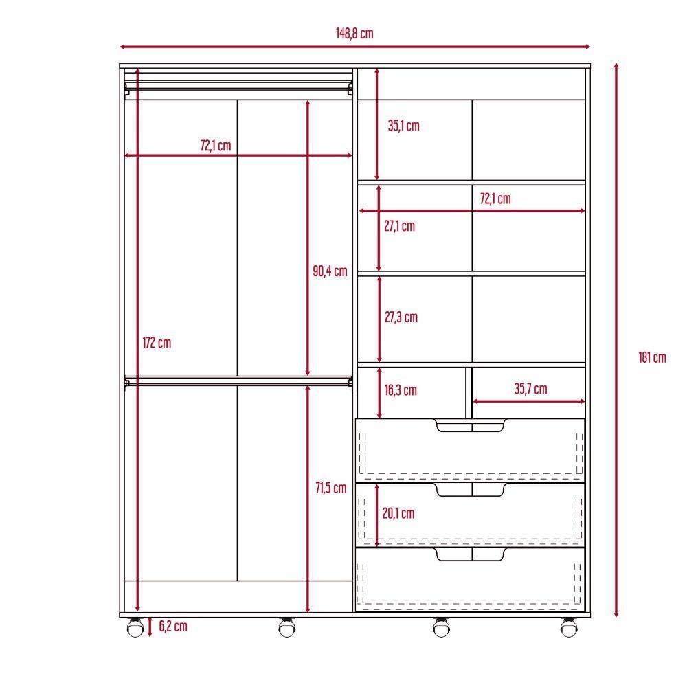 Closet Valdivia Caramelo 148 cm con Cuatro Puertas y Tres Cajones - Closets | Bylmo