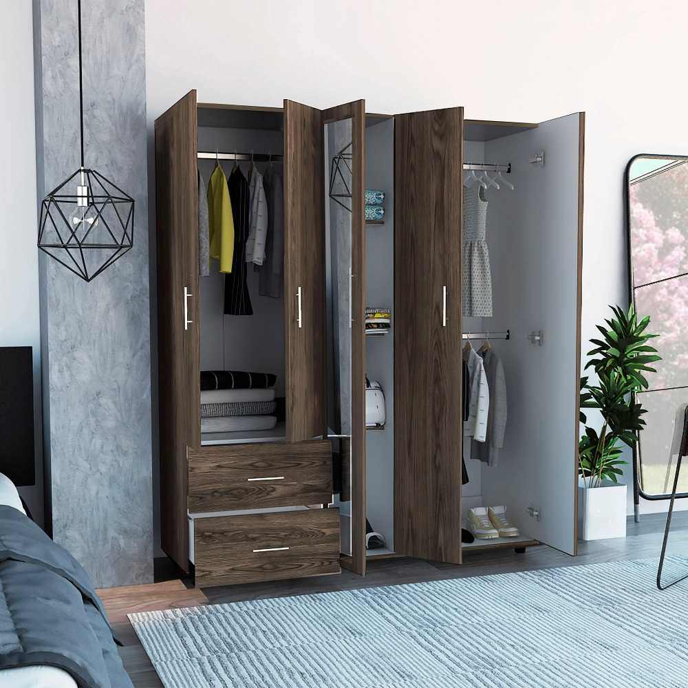 Closet Delta Coñac 150 cm con Espejo y Cinco Puertas - Closets | Bylmo