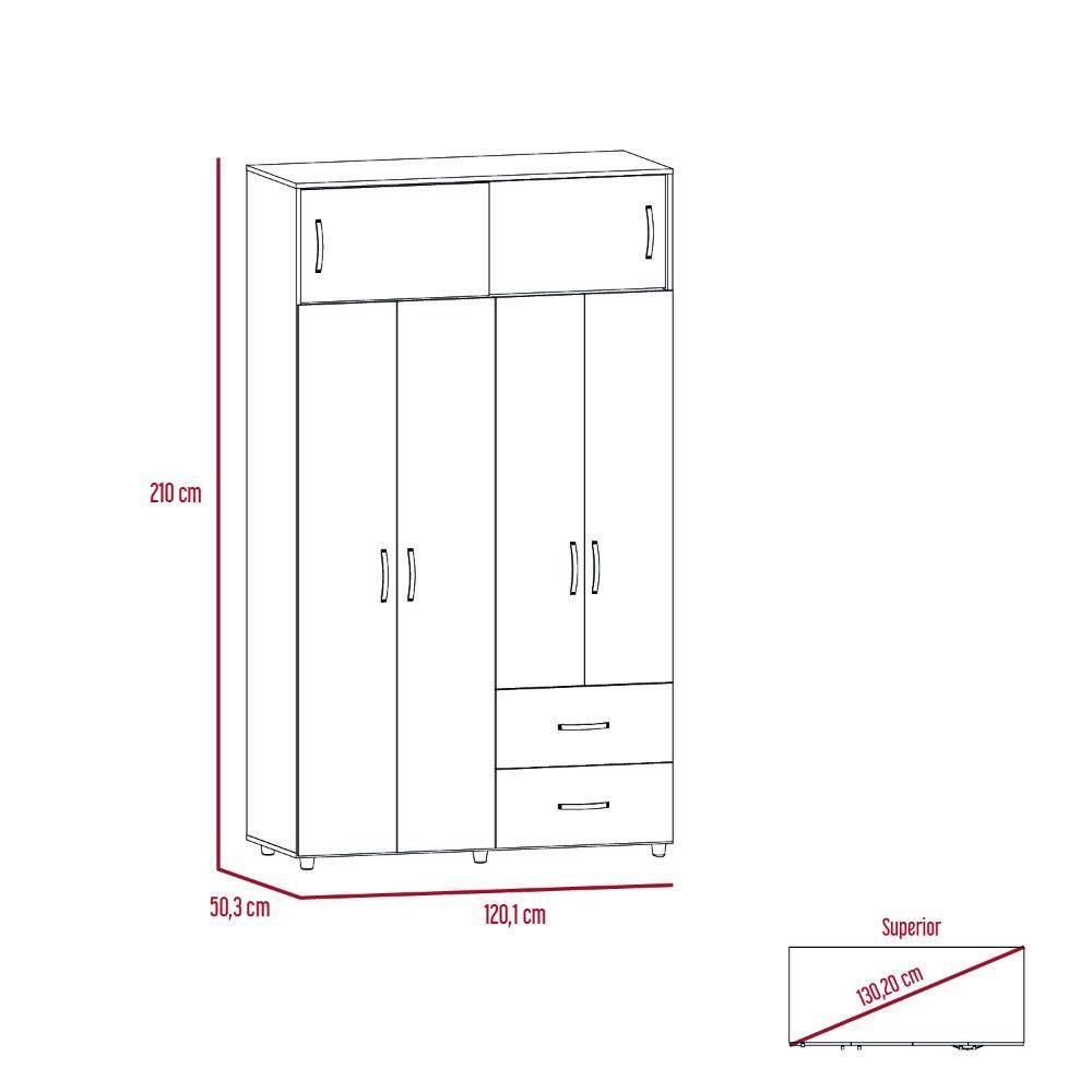 Closet Bologna Duna 120 cm con Seis Puertas y Dos Cajones - Closets | Bylmo