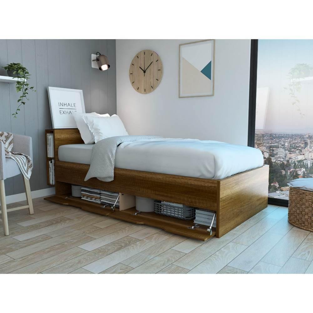 Cama Taipei Sencilla 100 cm Caramelo con Dos Cajones y Entrepaños - Camas | Bylmo
