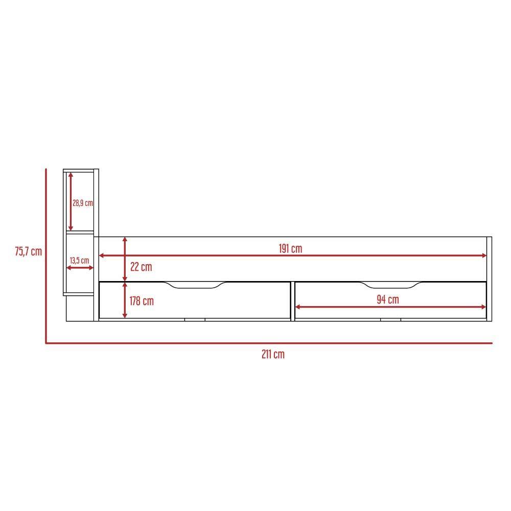 Cama Taipei Sencilla 100 cm Caramelo con Dos Cajones y Entrepaños - Camas | Bylmo