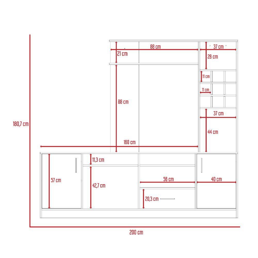 Centro de Entretenimiento Kava Coñac 200 cm con Dos Puertas - Muebles para TV | Bylmo