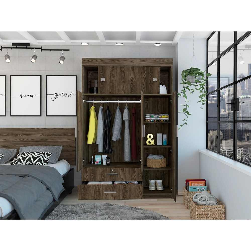 Closet Alma Coñac 120 cm con Cinco Puertas y Dos Cajones - Closets | Bylmo