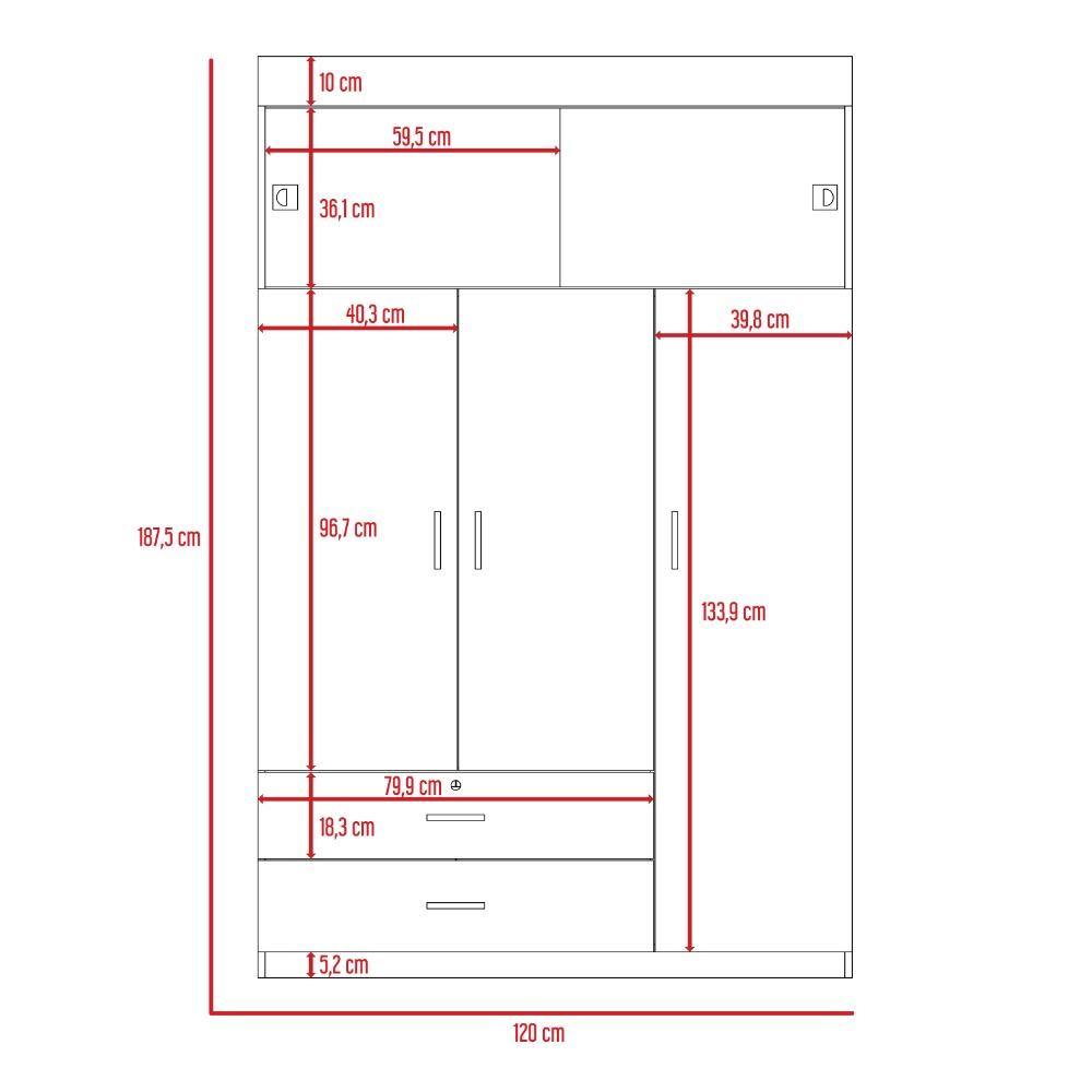 Closet Alma Coñac 120 cm con Cinco Puertas y Dos Cajones - Closets | Bylmo