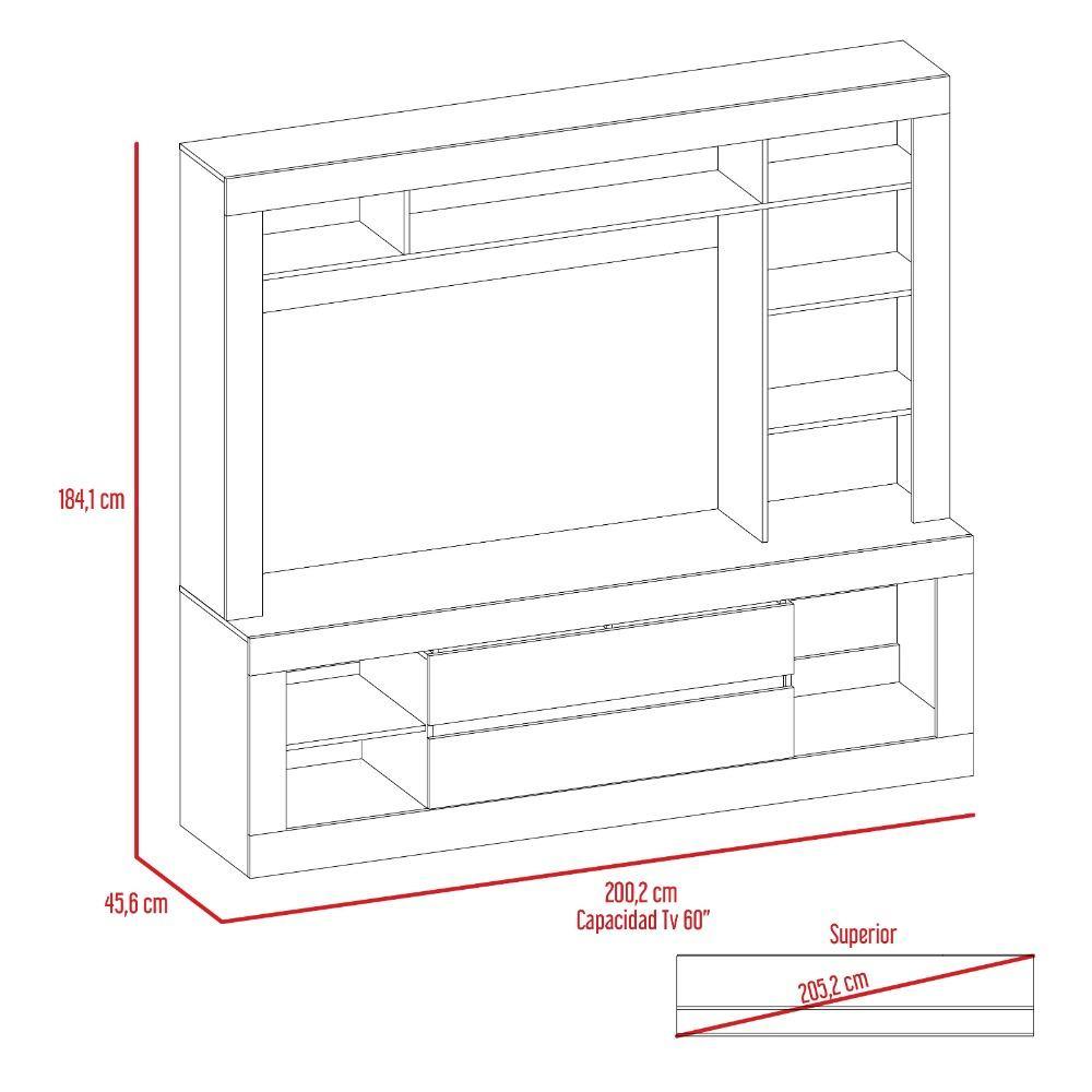 Centro de Entretenimiento Belga Coñac 200 cm con Dos Cajones - Muebles para TV | Bylmo