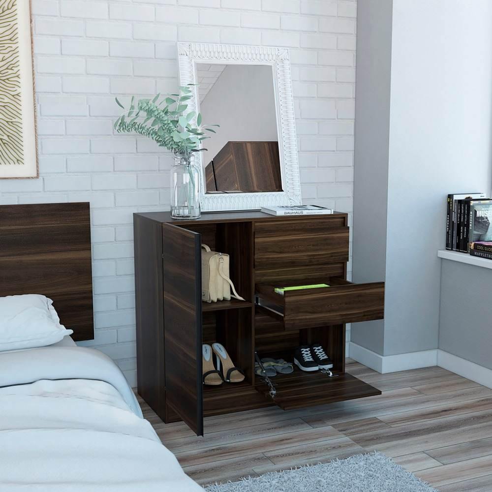 Cómoda Kamelor Habano 91 cm con Dos Cajones y Dos Puertas - Cajoneras | Bylmo